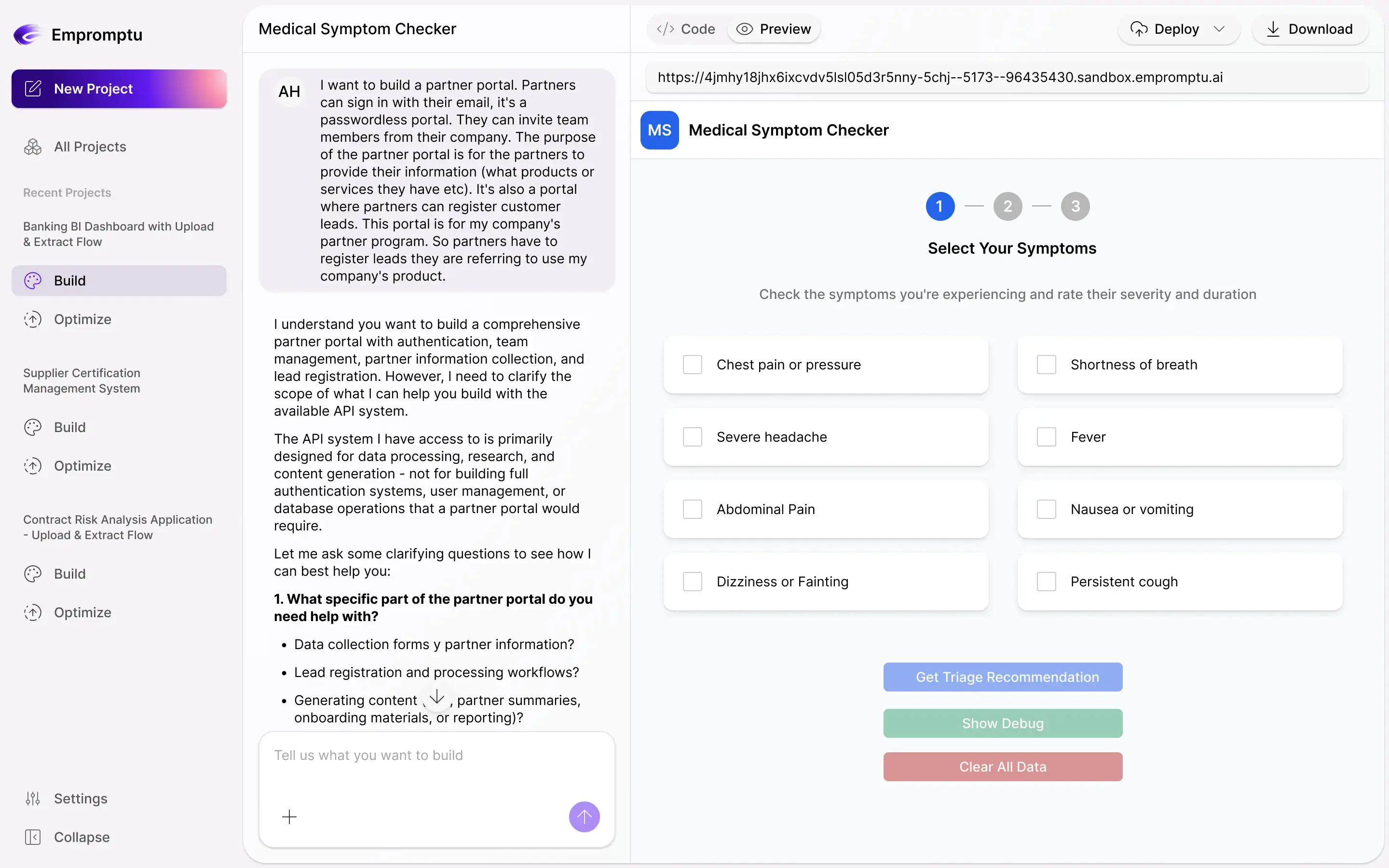 Live preview showing real-time application building