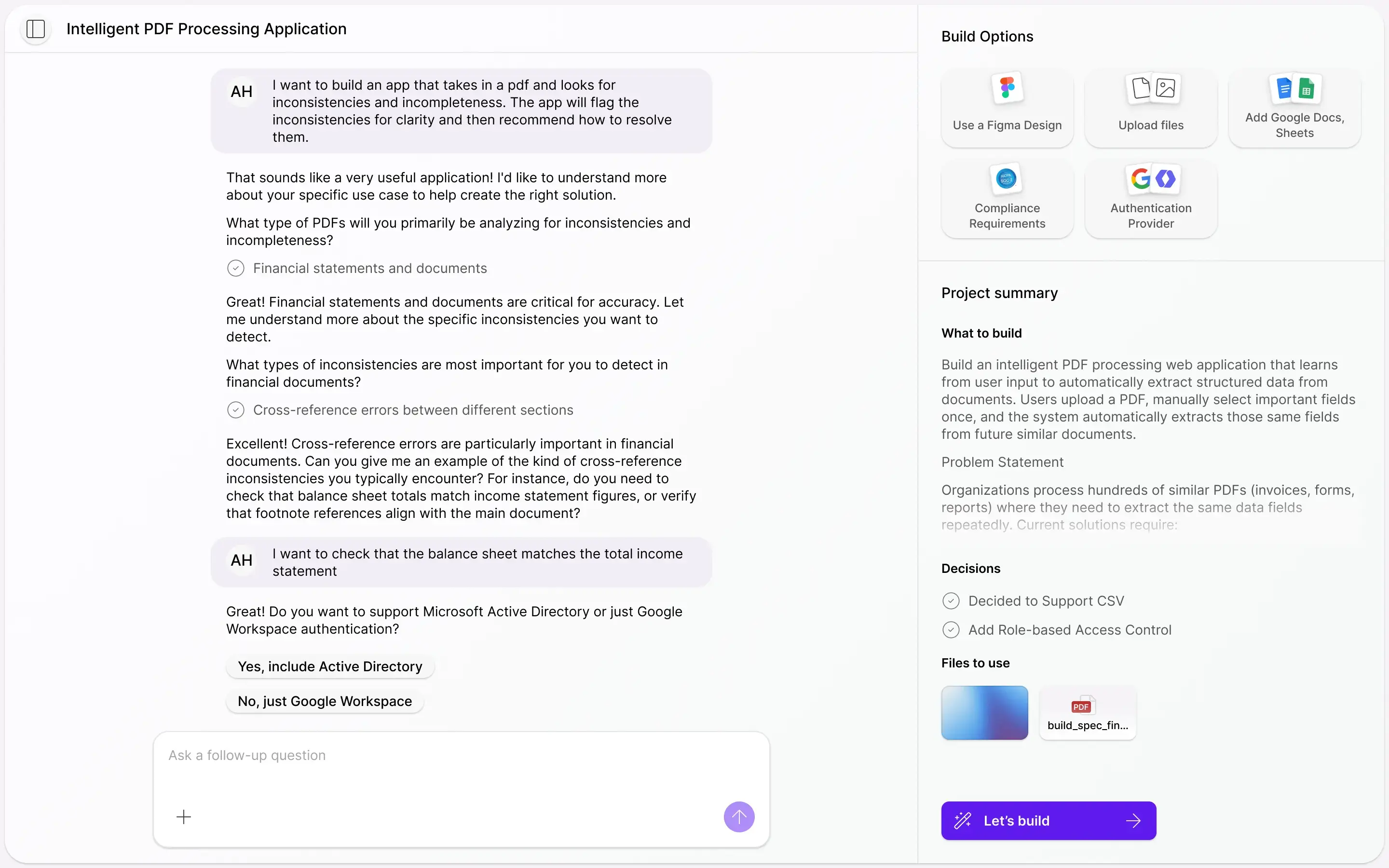 Context engineering interface showing intelligent project setup
